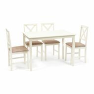 Обеденный комплект эконом Хадсон (стол + 4 стула)/ Hudson Dining Set дерево гевея/мдф, стол: 110х70х75см / стул: 44х42х89см, ivory white (слоновая кость), ткань кор.-зол