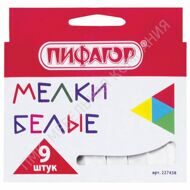 Мел белый ПИФАГОР, набор 9 шт., квадратный, 227438