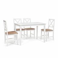 Обеденный комплект эконом Хадсон (стол + 4 стула)/ Hudson Dining Set дерево гевея/мдф, стол: 110х70х75см / стул: 44х42х89см, pure white (белый 2-1), ткань кор.-зол.(1505